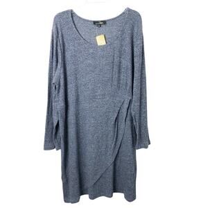 Suzanne Betro NWT Women's Blue Pleated Detail Stretchy Faux Wrap Dress Size 3X